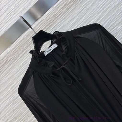 CL76082 Dior 25 Spring/Summer New Collection Earwood Collar Dress With Black Fungal Lace Design 4ei4b6ff - Image 6