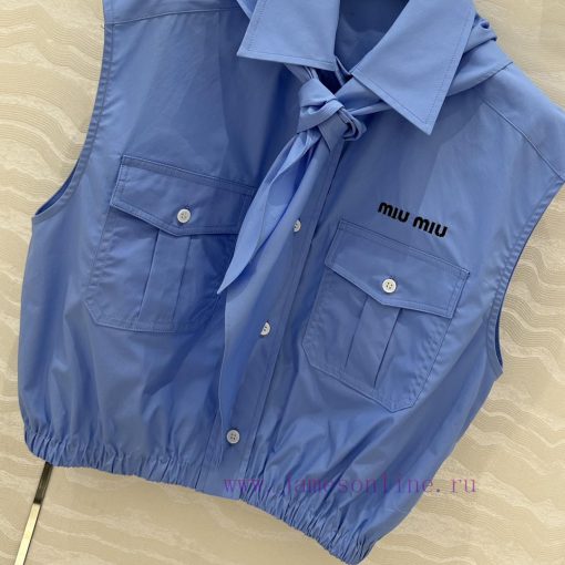 ️ AC75166 Miu Miu Wear 25s Spring/Summer New Product Scout Series Tie Vest Shirt Fashionable El 1du031hv - Image 4