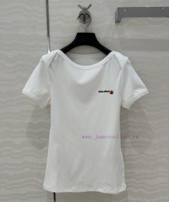 ️ AT76098 Miu Miu Girl Dress Up Zhao Jinmai Same Embroidered Sailor ️ Pure Cotton T-shirt Top C xoslyumk