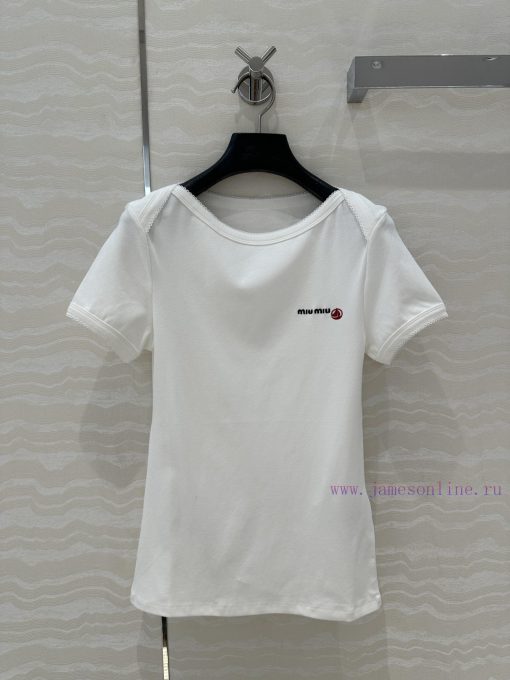 ️ AT76098 Miu Miu Girl Dress Up Zhao Jinmai Same Embroidered Sailor ️ Pure Cotton T-shirt Top C xoslyumk - Image 2