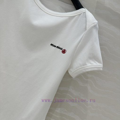 ️ AT76098 Miu Miu Girl Dress Up Zhao Jinmai Same Embroidered Sailor ️ Pure Cotton T-shirt Top C xoslyumk - Image 4