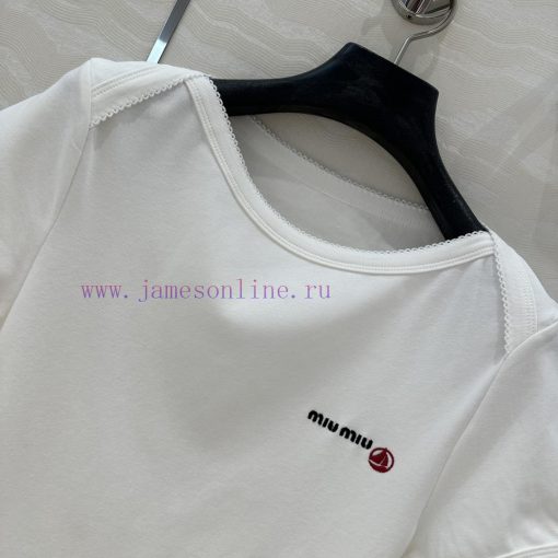 ️ AT76098 Miu Miu Girl Dress Up Zhao Jinmai Same Embroidered Sailor ️ Pure Cotton T-shirt Top C xoslyumk - Image 5
