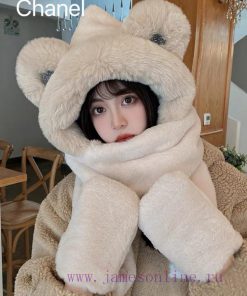 Chanel Little Bear Scarf Hat All in One Women's Winter Warm and Cute Scarf, Winter Hoodie, A20ci8uke