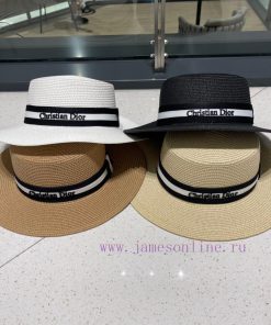Dior's new straw hat, flat top bucket hat, black and white Mica with a head circumference of70eiramj