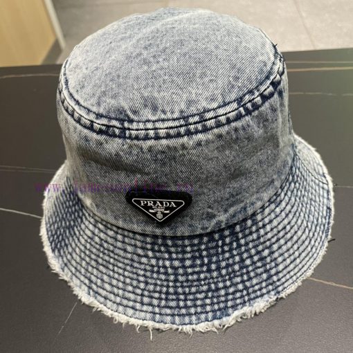 pr@da 2024 Prada denim inverted triangle baseball capStar washed denim color, same as the rucdcnuqsj - Image 3