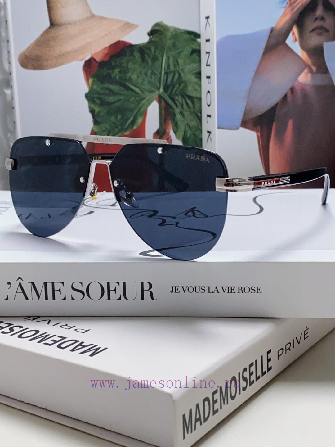 Prada 2024 new men's high-definition lens blackout pilot sunglasses frameless frame new fashmio9f32o