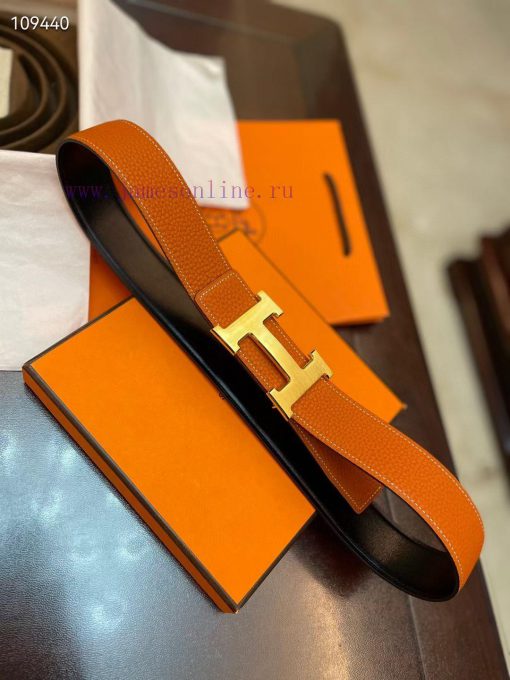 3.8cm, Hermes/Hermes Classic H brushed gold/palladium buckle, imported togo leather lining, eqs6blgh - Image 2