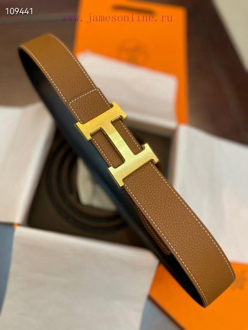 3.8cm, Hermes/Hermes Classic H brushed gold/palladium buckle, imported togo leather lining, o6papt10 - Image 2