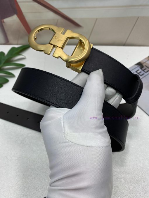 Ferragamo top layer cowhide plain weave belt body, black brown dual color integrated, both s vg6pc3gz - Image 2