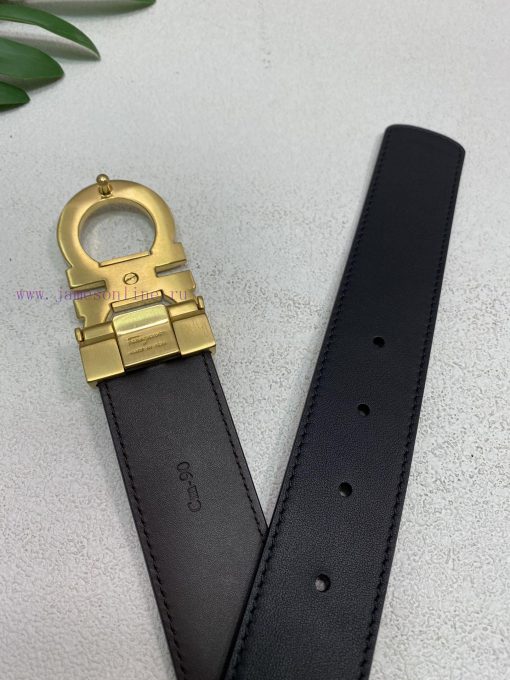 Ferragamo top layer cowhide plain weave belt body, black brown dual color integrated, both s vg6pc3gz - Image 9