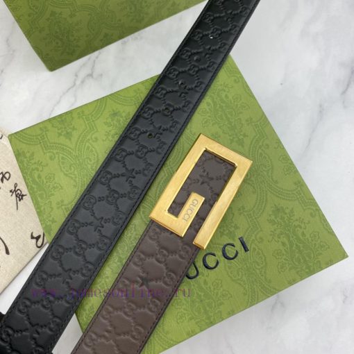 Gucci men's floral leather belt 40mm double-sided imported top layer leather compression can muysfmbt - Image 5