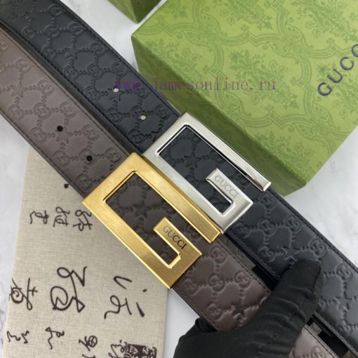 Gucci men's floral leather belt 40mm double-sided imported top layer leather compression can muysfmbt - Image 9
