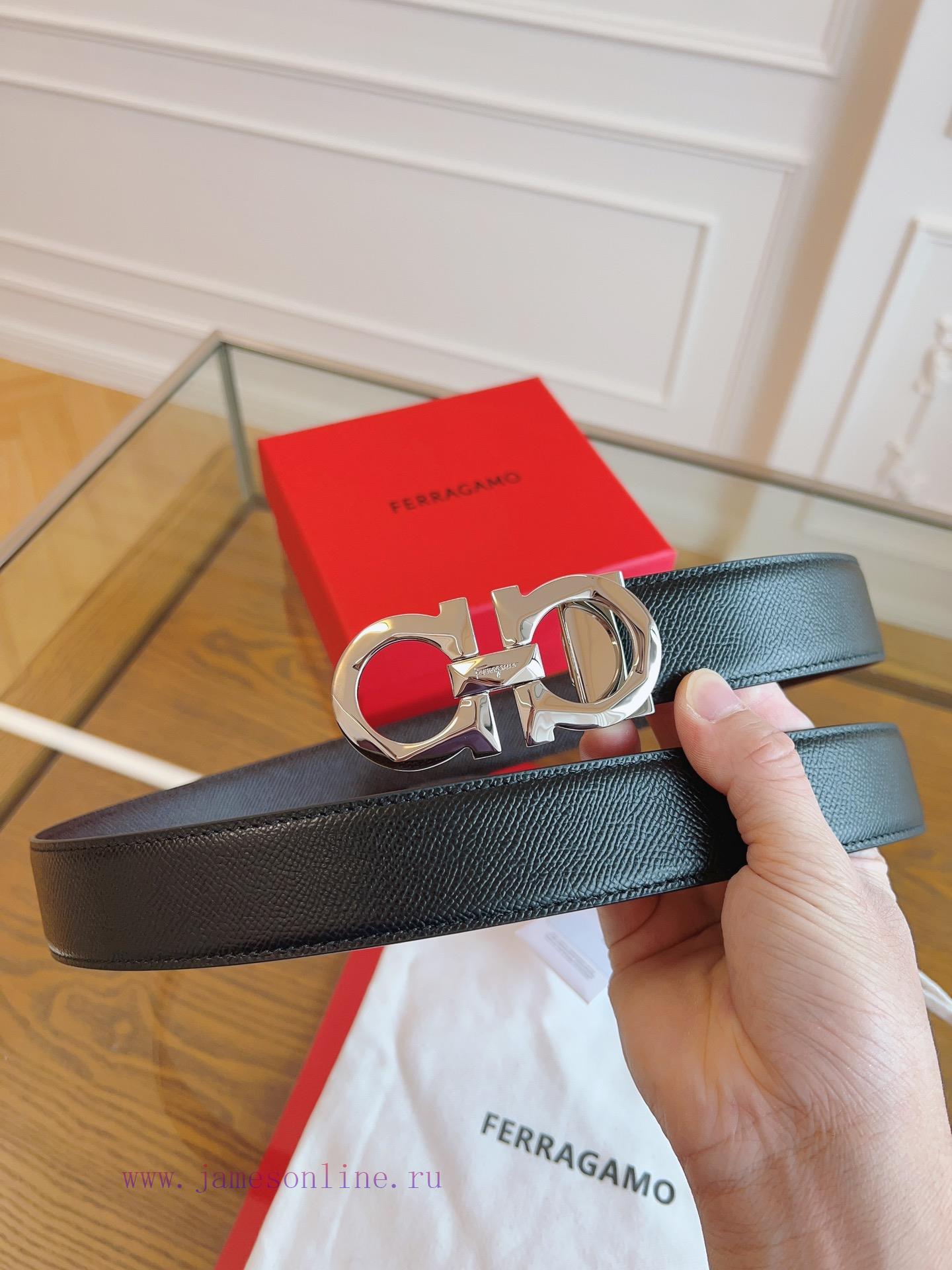 Ferragamo. FerragamoNew full width 3.5cm high-end customized men's belt double-sided importe eikax16t - Image 4