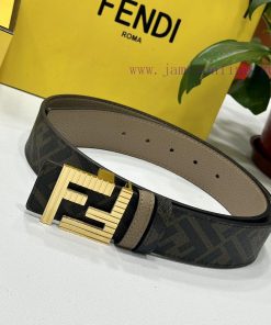 FENDI's dual ring front and back waist belt with FF nail buckle, brown Cuoio Romano leather 5t0u9cyy