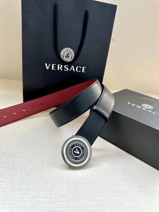 3.8cm Width Versace JEANS COUPURE Leather V-EMBLEM Buckle Belt with La Greca accents for a p 6ar15wt8 - Image 4