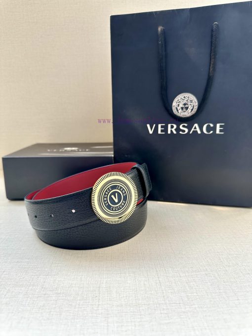 3.8cm Width Versace JEANS COUPURE Leather V-EMBLEM Buckle Belt with La Greca accents for a p 6ar15wt8 - Image 9