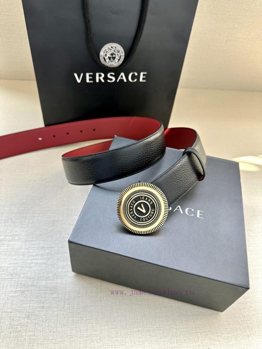 3.8cm Width Versace JEANS COUPURE Leather V-EMBLEM Buckle Belt with La Greca accents for a p 6ar15wt8 - Image 10