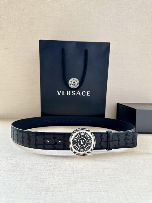 3.8cm Width Versace JEANS COUPURE Leather V-EMBLEM Buckle Belt with La Greca accents for a p k5a04cvq - Image 2