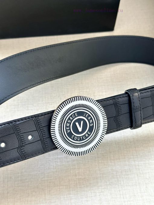 3.8cm Width Versace JEANS COUPURE Leather V-EMBLEM Buckle Belt with La Greca accents for a p k5a04cvq - Image 3