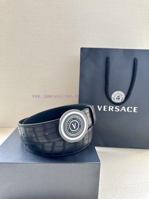 3.8cm Width Versace JEANS COUPURE Leather V-EMBLEM Buckle Belt with La Greca accents for a p k5a04cvq - Image 5