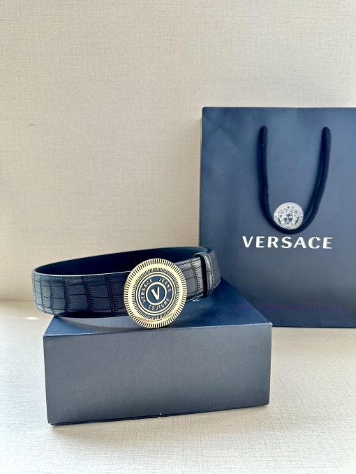 3.8cm Width Versace JEANS COUPURE Leather V-EMBLEM Buckle Belt with La Greca accents for a p k5a04cvq - Image 6
