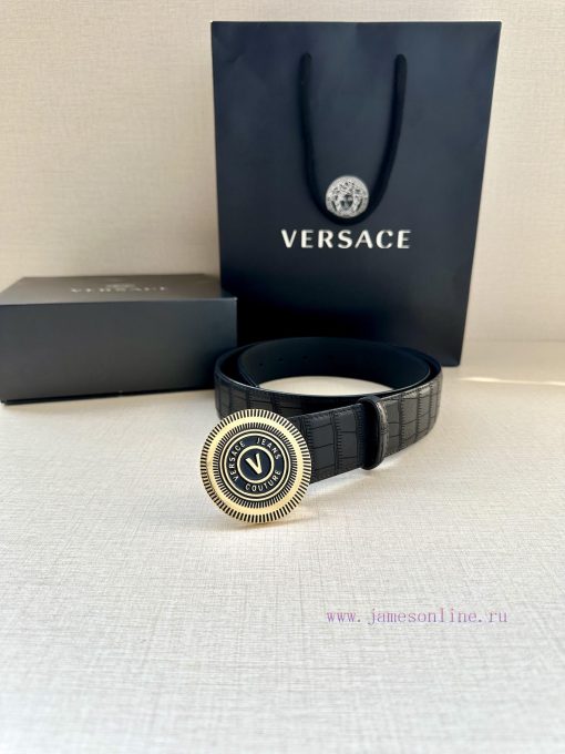 3.8cm Width Versace JEANS COUPURE Leather V-EMBLEM Buckle Belt with La Greca accents for a p k5a04cvq - Image 9