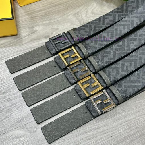 FENDI style with width of 4.0CM, double ring front and back waist belt, FF nail buckle, gray mui0xpk3 - Image 7