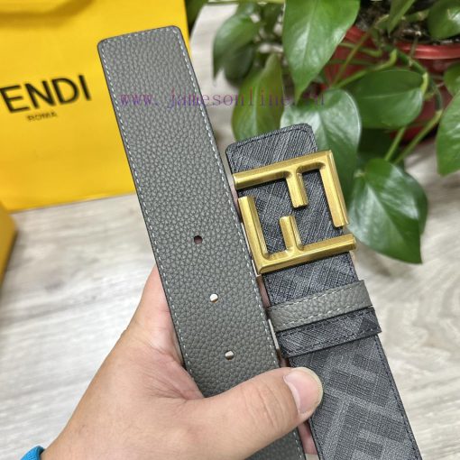 FENDI style with width of 4.0CM, double ring front and back waist belt, FF nail buckle, gray 1le6mc6i - Image 5