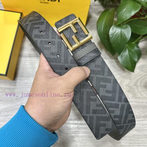 FENDI style with width of 4.0CM, double ring front and back waist belt, FF nail buckle, gray vdg6p0dc - Image 3