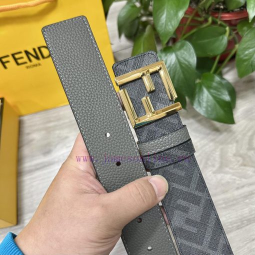 FENDI style with width of 4.0CM, double ring front and back waist belt, FF nail buckle, gray vdg6p0dc - Image 5