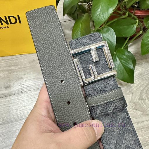 FENDI style with width of 4.0CM, double ring front and back waist belt, FF nail buckle, gray ev1shcjb - Image 5