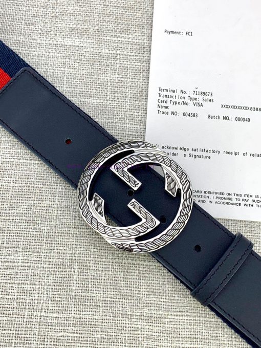 Width 3.8cm G U C C I classic canvas woven belt/embellished with small leather cow at the he b9v6s2gh - Image 4