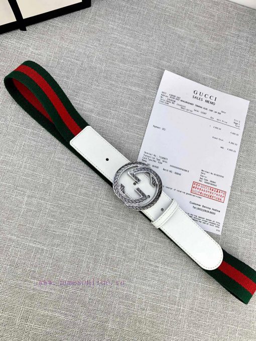 Width 3.8cm G U C C I classic canvas woven belt/embellished with small leather cow at the he bhmwagz6
