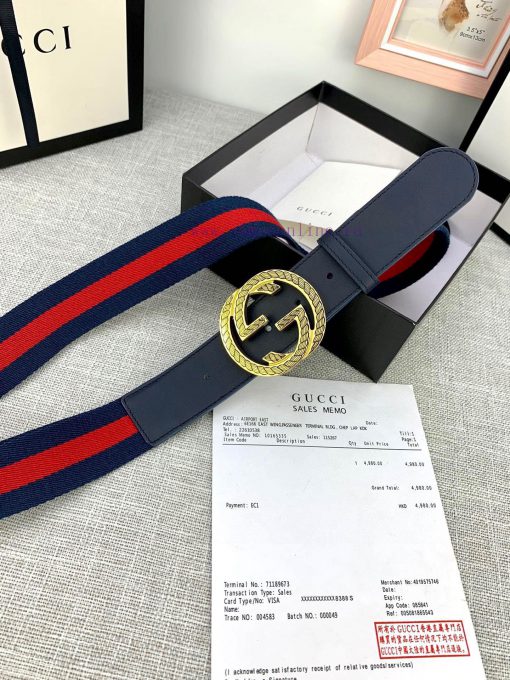 Width 3.8cm G U C C I classic canvas woven belt/embellished with small leather cow at the he b9v6s2gh - Image 7