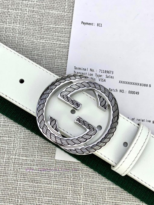 Width 3.8cm G U C C I classic canvas woven belt/embellished with small leather cow at the he bhmwagz6 - Image 4