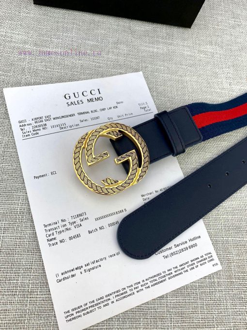 Width 3.8cm G U C C I classic canvas woven belt/embellished with small leather cow at the he b9v6s2gh - Image 10