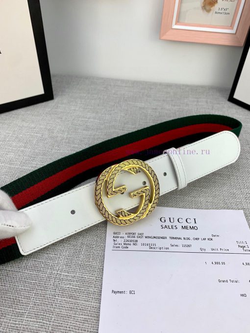 Width 3.8cm G U C C I classic canvas woven belt/embellished with small leather cow at the he bhmwagz6 - Image 9