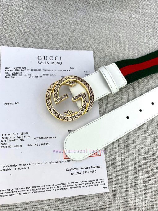 Width 3.8cm G U C C I classic canvas woven belt/embellished with small leather cow at the he bhmwagz6 - Image 10
