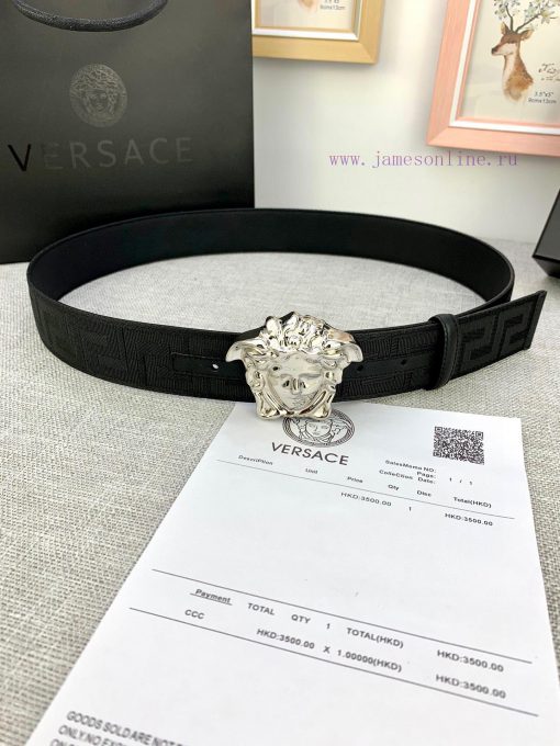 P Width 4.0cm Versace This canvas patterned leather waistband is adorned with the iconic Ver x39ji1l1 - Image 2