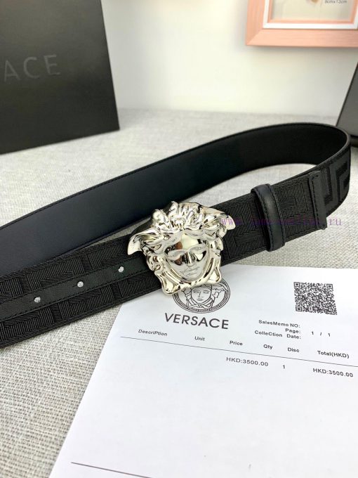 P Width 4.0cm Versace This canvas patterned leather waistband is adorned with the iconic Ver x39ji1l1 - Image 3