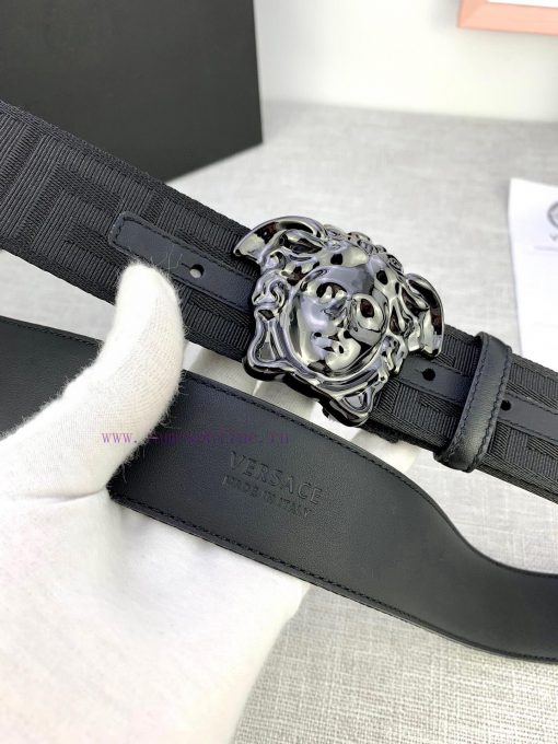 P Width 4.0cm Versace This canvas patterned leather waistband is adorned with the iconic Ver 1v2f4hct - Image 5