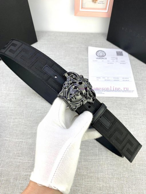 P Width 4.0cm Versace This canvas patterned leather waistband is adorned with the iconic Ver 1v2f4hct - Image 6