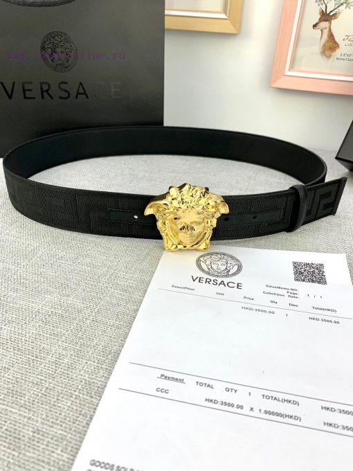 P Width 4.0cm Versace This canvas patterned leather waistband is adorned with the iconic Ver ilngoj4u - Image 2