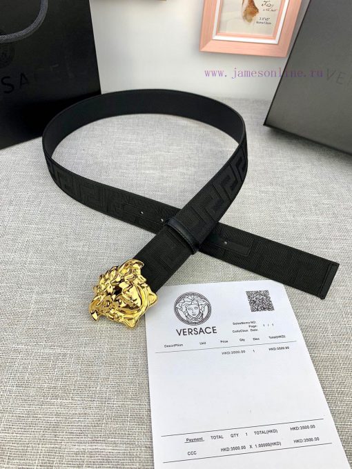 P Width 4.0cm Versace This canvas patterned leather waistband is adorned with the iconic Ver ilngoj4u - Image 7
