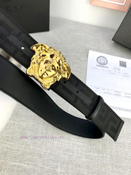 P Width 4.0cm Versace This canvas patterned leather waistband is adorned with the iconic Ver ilngoj4u - Image 8