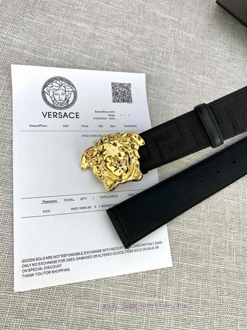 P Width 4.0cm Versace This canvas patterned leather waistband is adorned with the iconic Ver ilngoj4u - Image 10