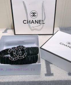 Chanel CC rhinestone logo buckle plastic waist elastic sheepskin waistband with a width of 3 121tufth