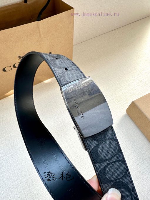 The COACH double-sided belt with a width of 3.8cm is made of classic logo canvas material on lcfrqh94 - Image 3
