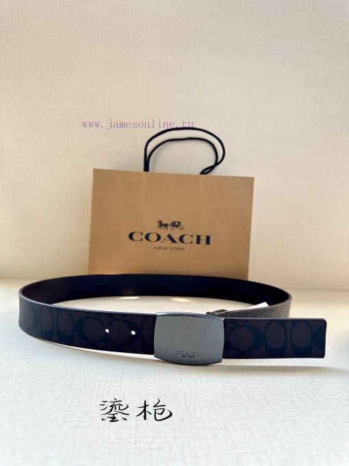 The COACH double-sided belt with a width of 3.8cm is made of classic logo canvas material on yst37trx - Image 2