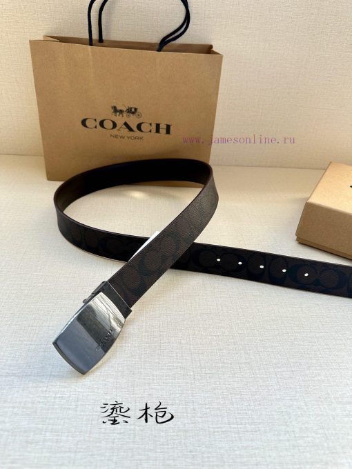 The COACH double-sided belt with a width of 3.8cm is made of classic logo canvas material on yst37trx - Image 4